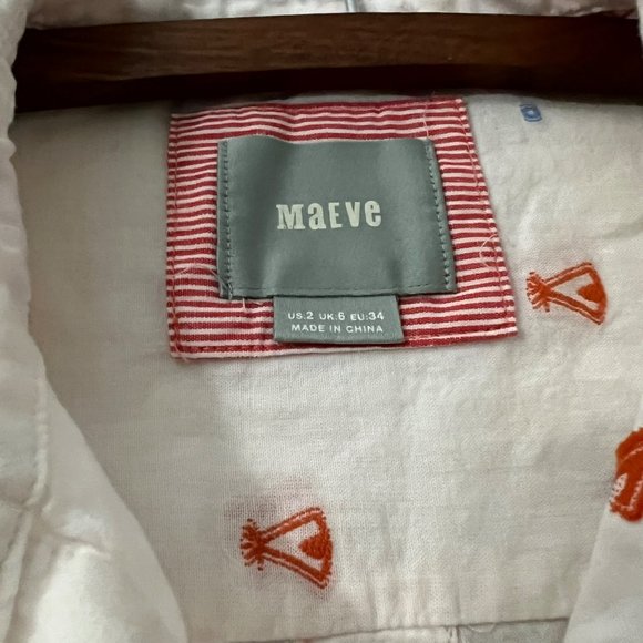 Anthropologie Maeve Womens Light Pink Teepee Embroidered A Line Button Shirt 2 - Picture 2 of 8